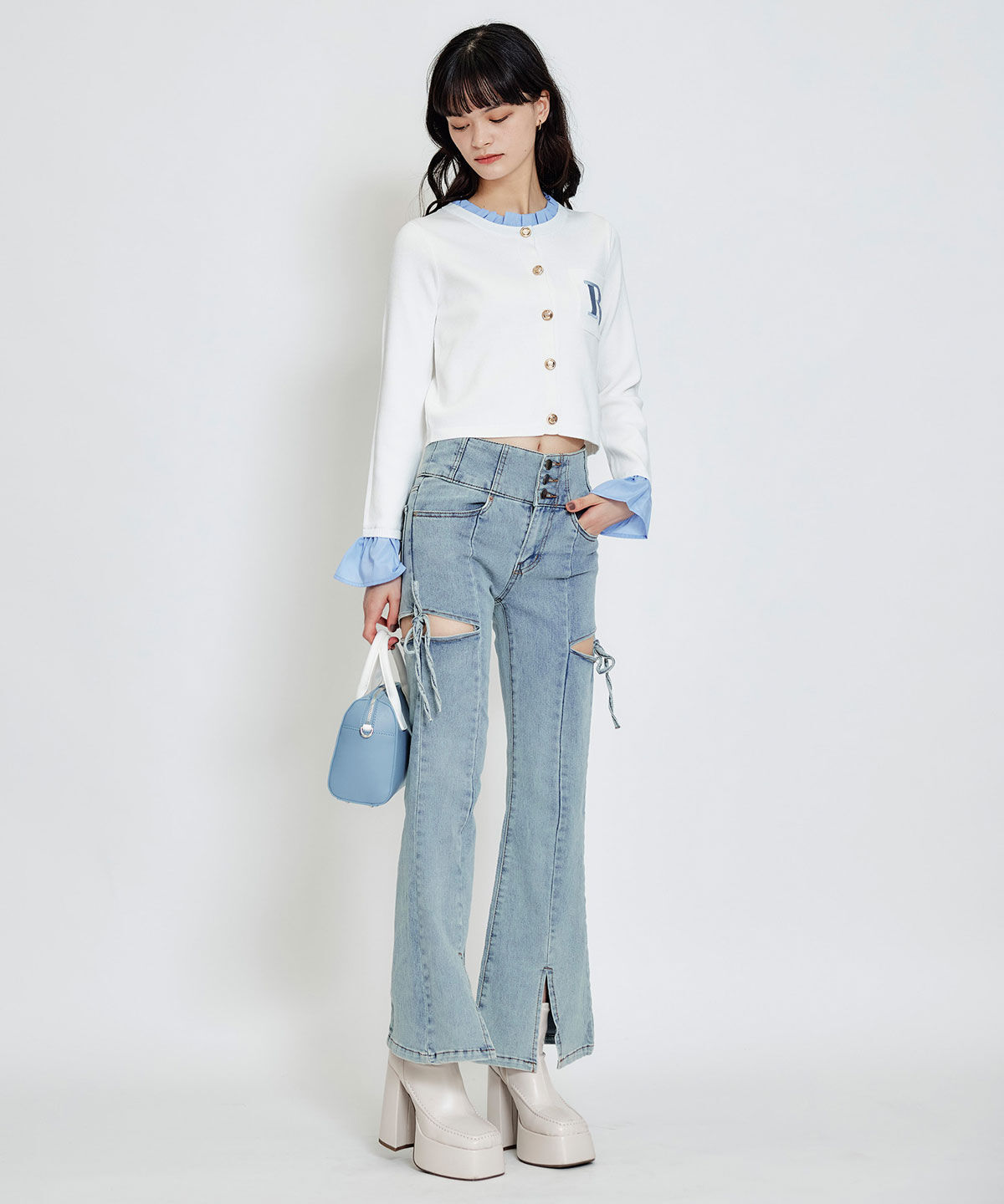 REDYAZEL「Rフリルレイヤードニットカーディガン」|カーディガン|