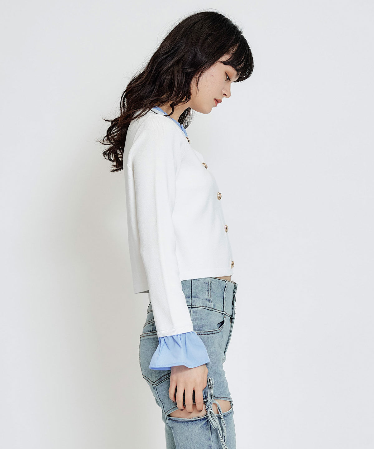 REDYAZEL「Rフリルレイヤードニットカーディガン」|カーディガン|