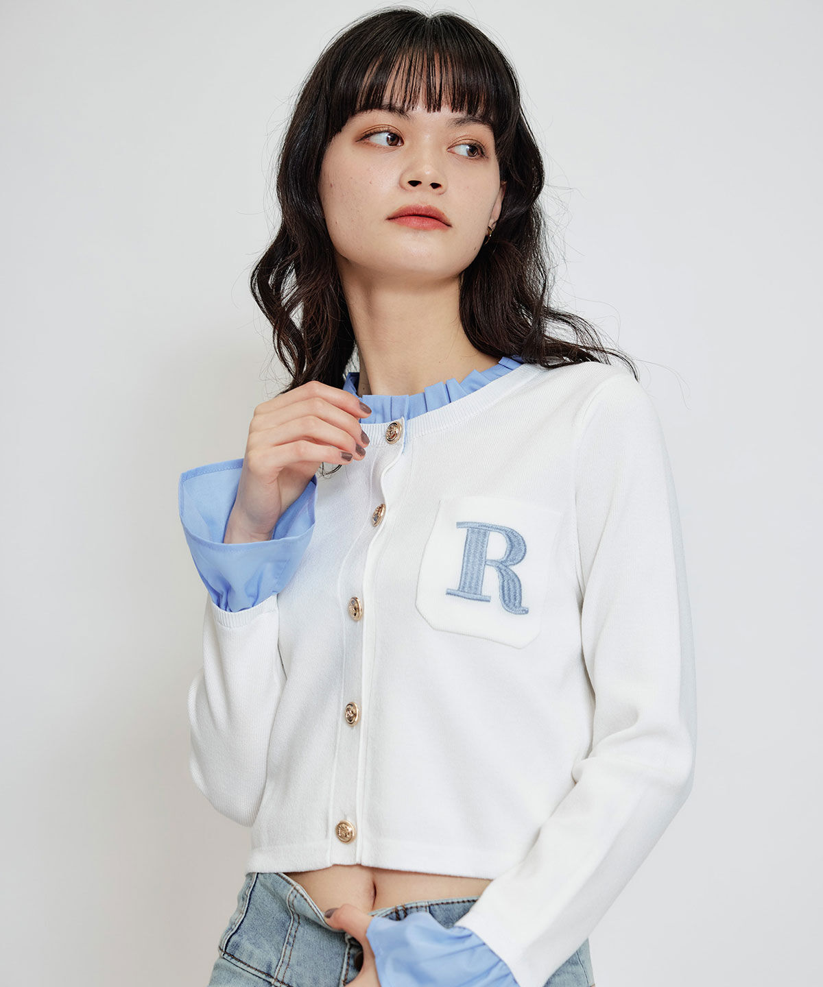 REDYAZEL「Rフリルレイヤードニットカーディガン」|カーディガン|