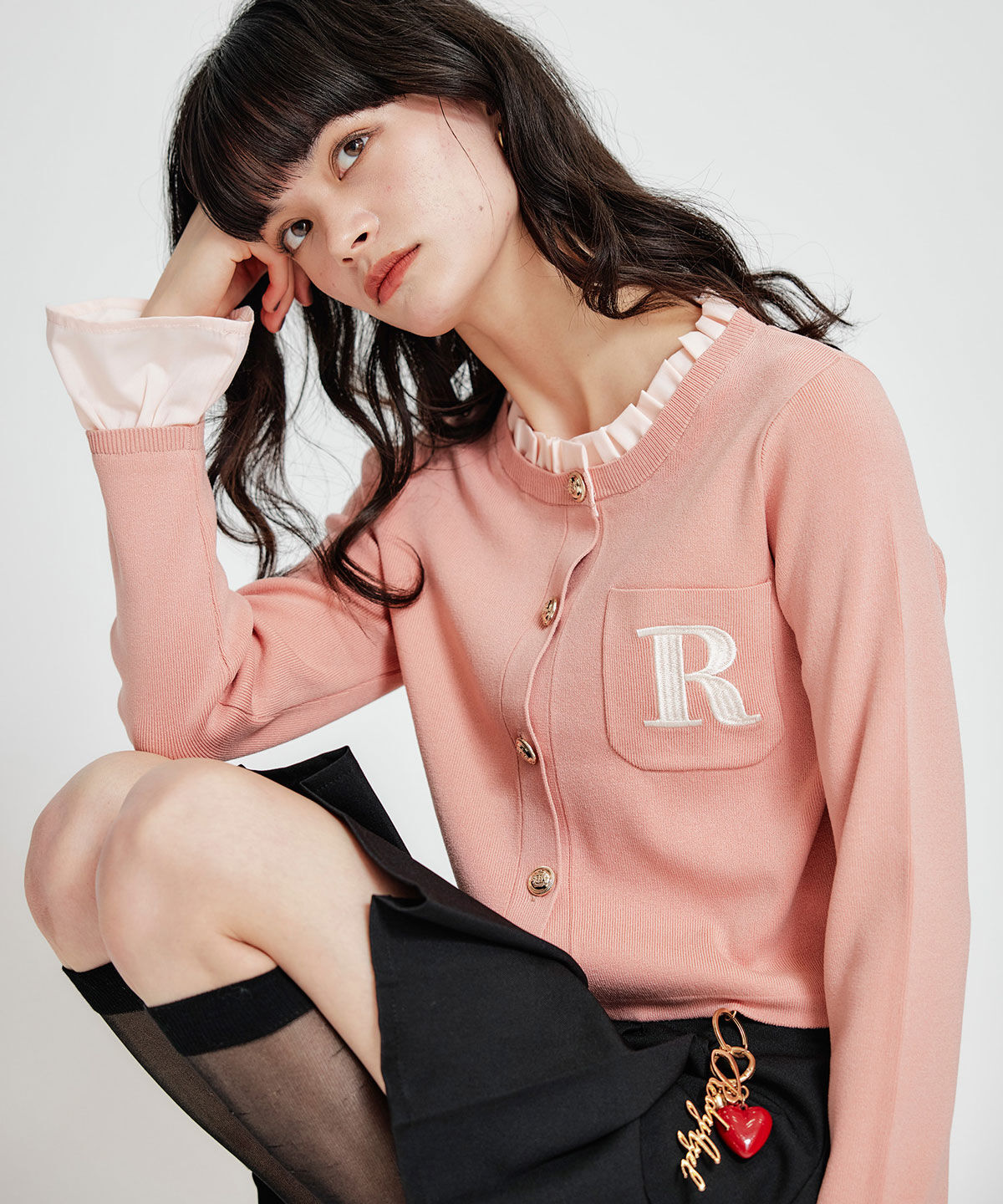 REDYAZEL「Rフリルレイヤードニットカーディガン」|カーディガン|ピンク