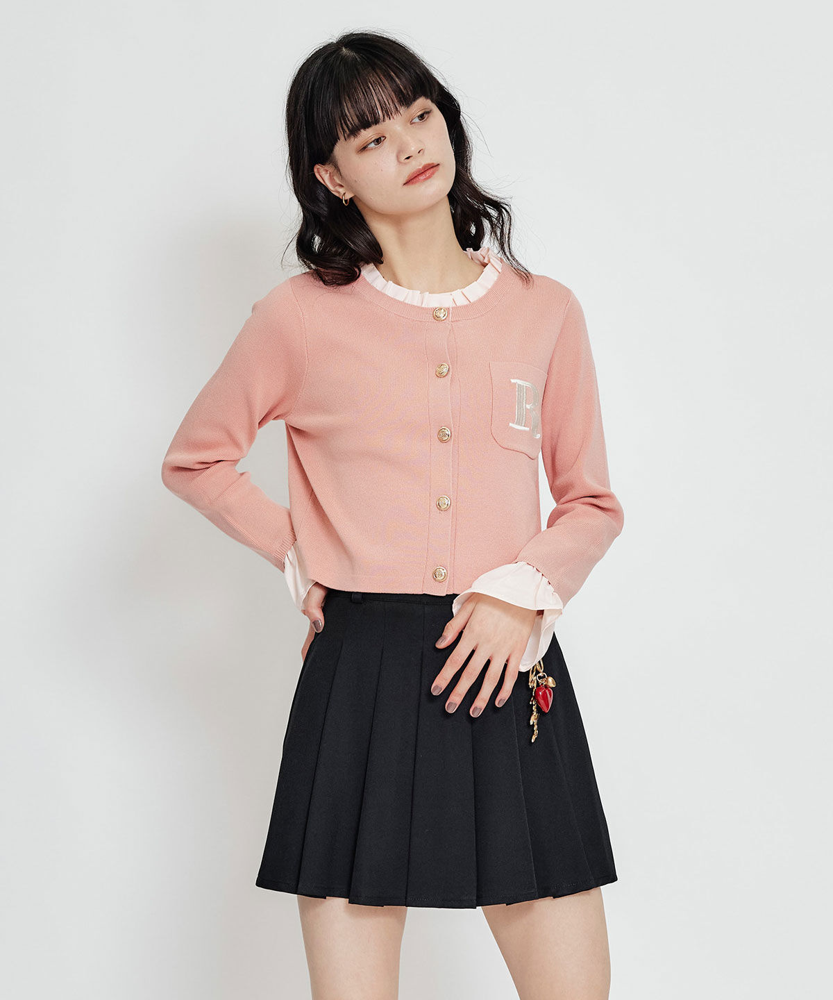 REDYAZEL「Rフリルレイヤードニットカーディガン」|カーディガン|