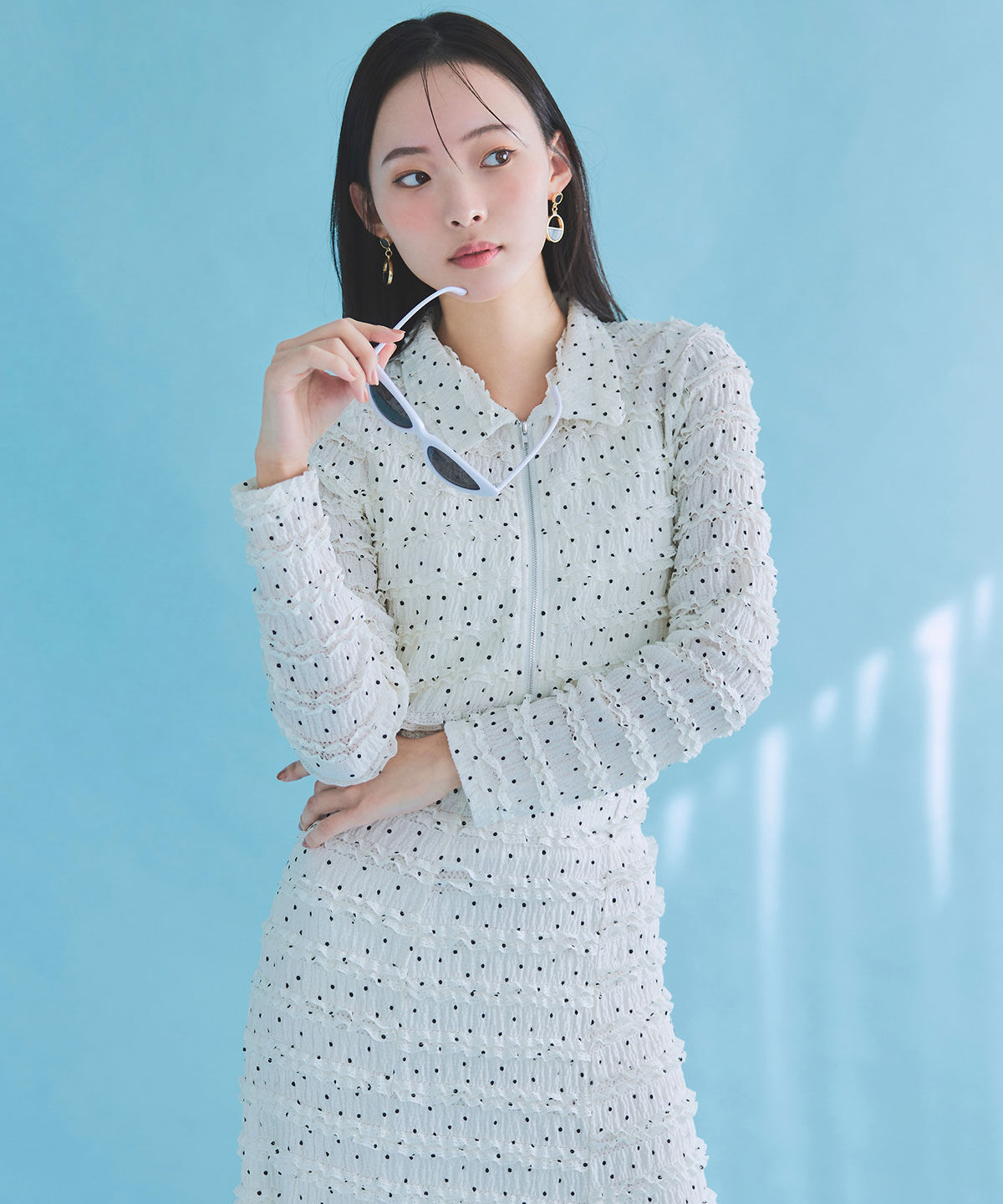 REDYAZEL「ミニフリルZIPブラウス&times;ミニフリルフレアロングスカートセットアップ」|ワンピース|