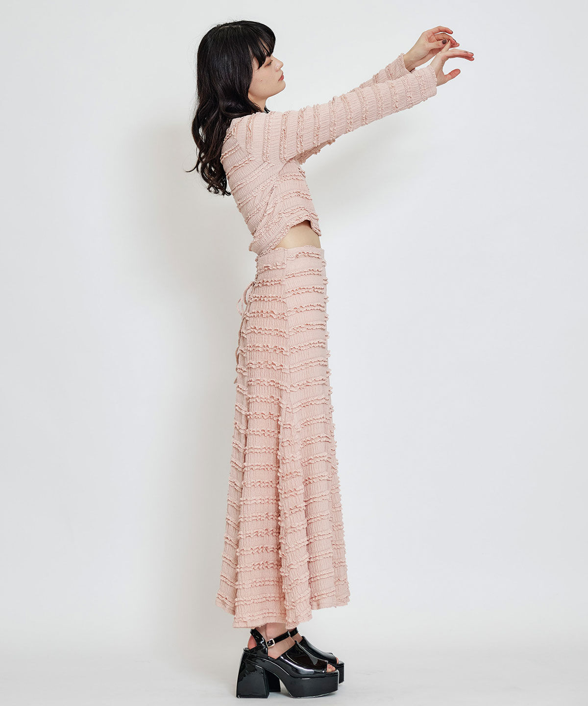 REDYAZEL「ミニフリルZIPブラウス&times;ミニフリルフレアロングスカートセットアップ」|ワンピース|