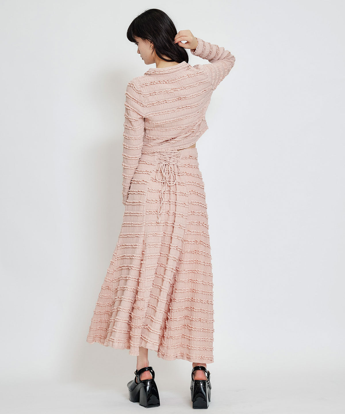 REDYAZEL「ミニフリルZIPブラウス&times;ミニフリルフレアロングスカートセットアップ」|ワンピース|