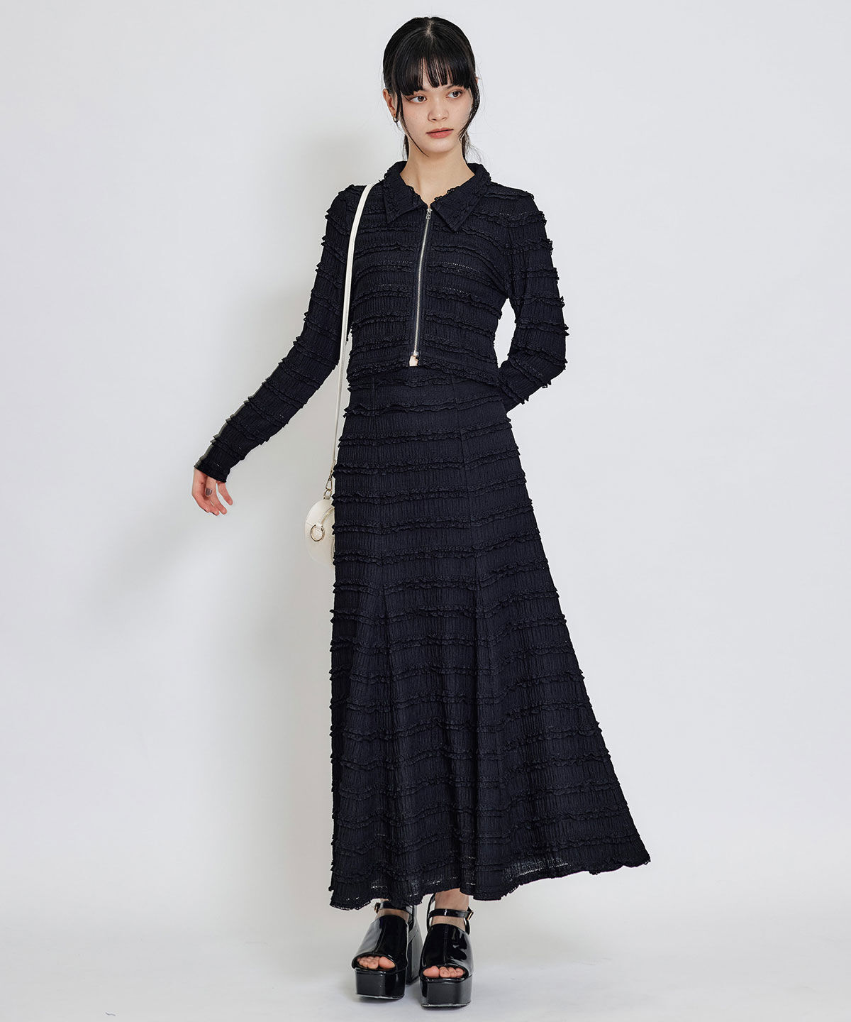 REDYAZEL「ミニフリルZIPブラウス&times;ミニフリルフレアロングスカートセットアップ」|ワンピース|