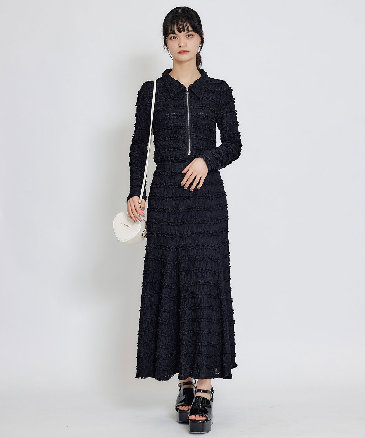 REDYAZEL「ミニフリルZIPブラウス&times;ミニフリルフレアロングスカートセットアップ」|ワンピース|