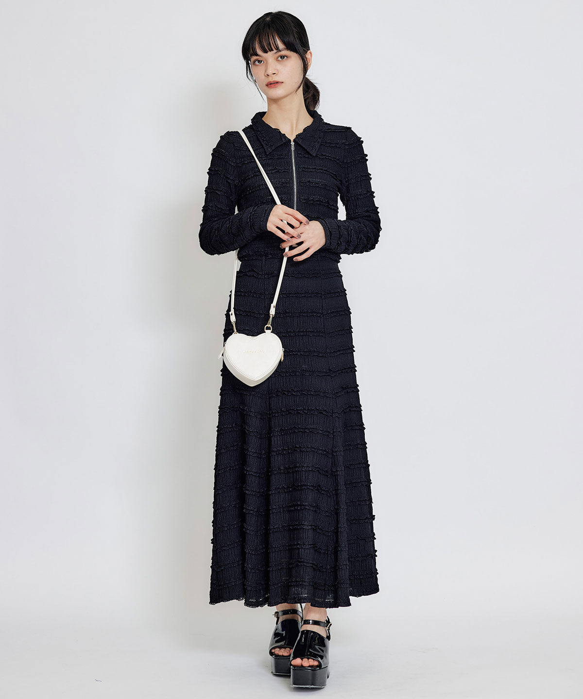 REDYAZEL「ミニフリルZIPブラウス&times;ミニフリルフレアロングスカートセットアップ」|ワンピース|