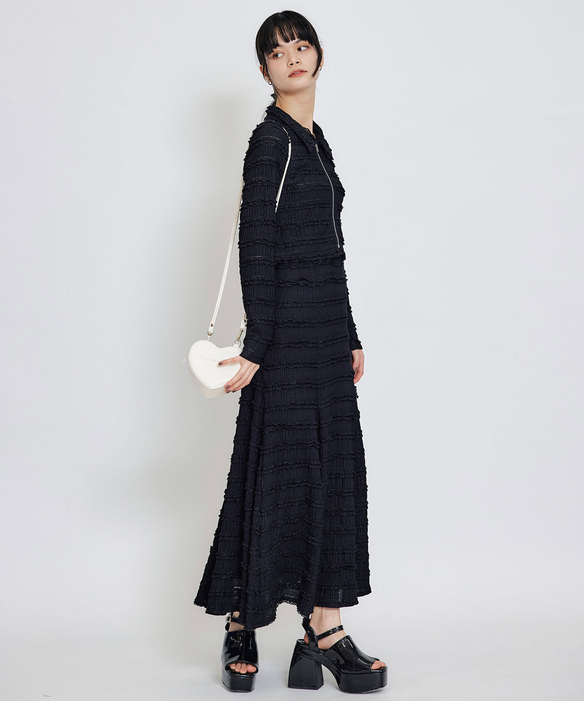 REDYAZEL「ミニフリルZIPブラウス&times;ミニフリルフレアロングスカートセットアップ」|ワンピース|