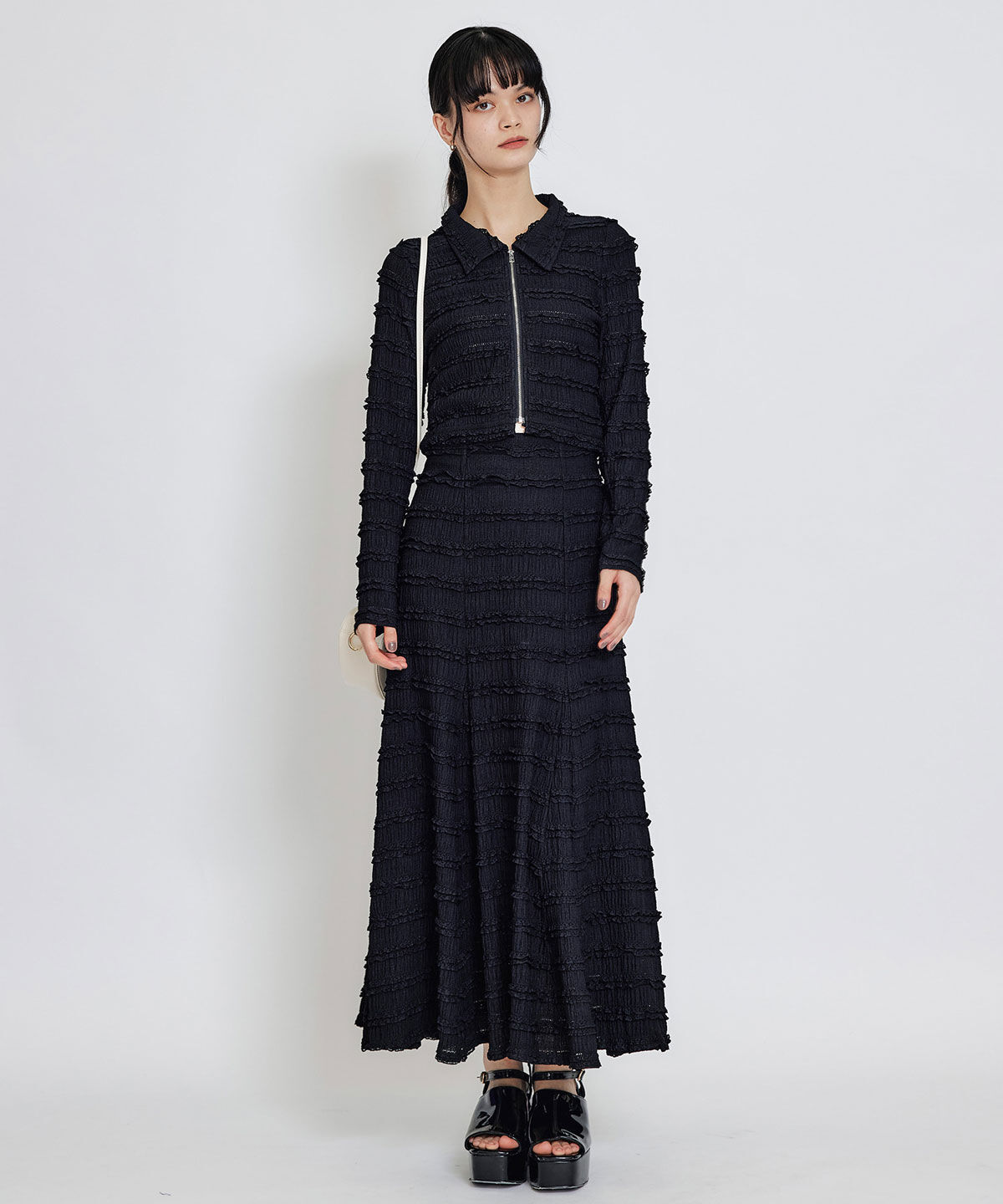 REDYAZEL「ミニフリルZIPブラウス&times;ミニフリルフレアロングスカートセットアップ」|ワンピース|