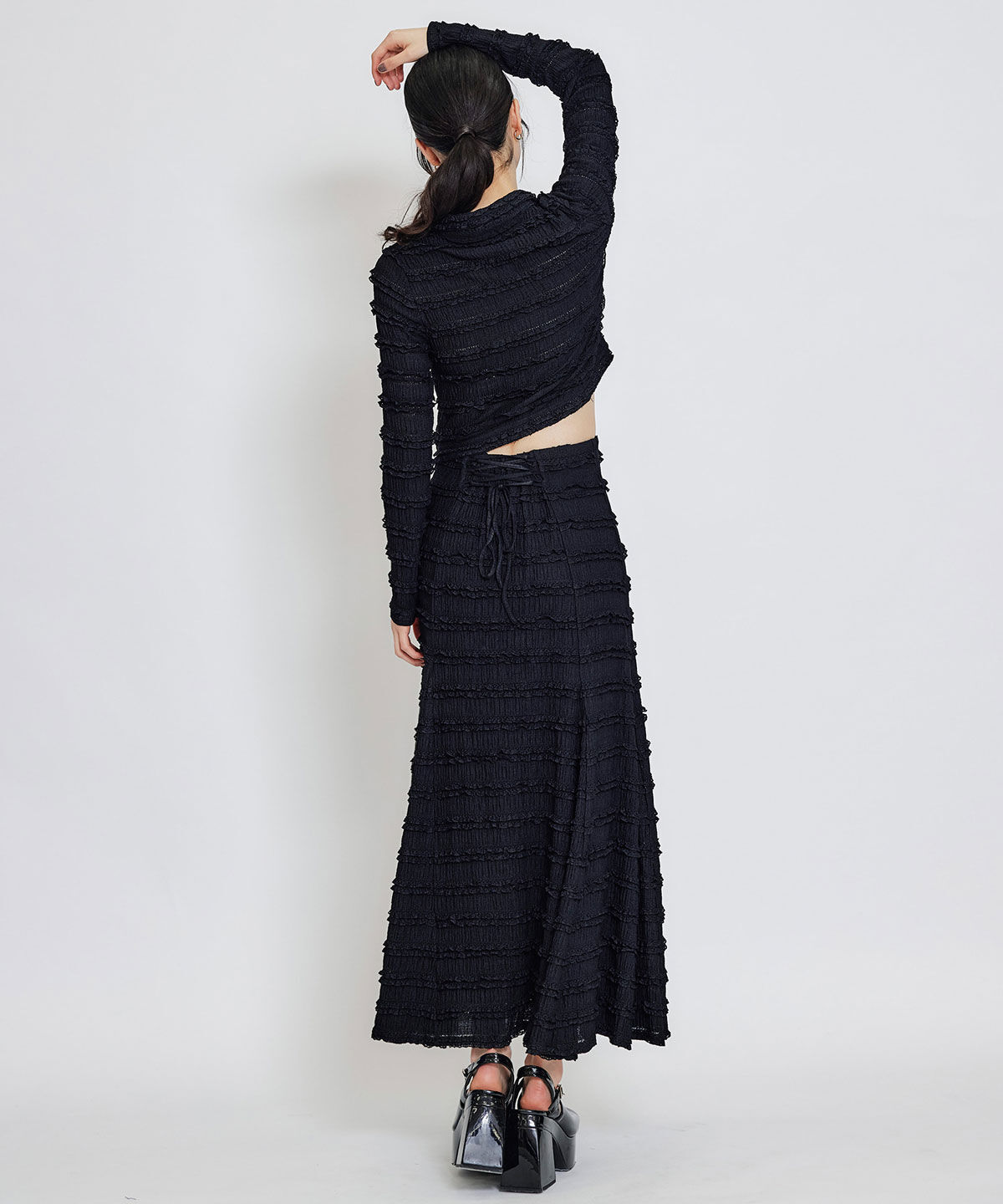 REDYAZEL「ミニフリルZIPブラウス&times;ミニフリルフレアロングスカートセットアップ」|ワンピース|