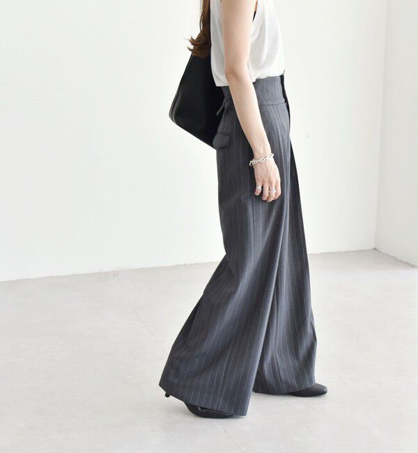 quaranciel「quaranciel:〈洗濯機可能〉ストライプ ハイウエスト ワイドパンツ」|その他|