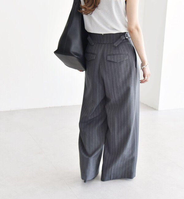 quaranciel「quaranciel:〈洗濯機可能〉ストライプ ハイウエスト ワイドパンツ」|その他|