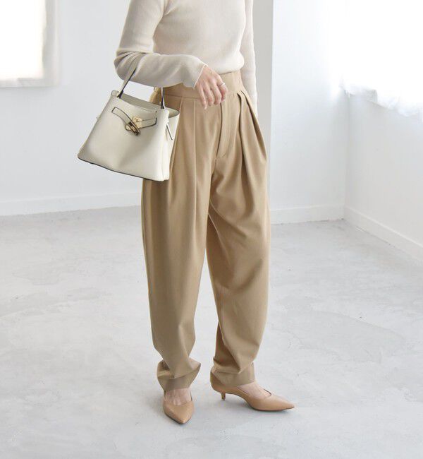 quaranciel「quaranciel:〈洗濯機可能〉ダブル タック ワイドベルト パンツ」|その他|キャメル