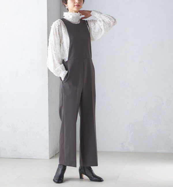 SHIPS for women「〈手洗い可能〉ストレッチ サロペット」|オールインワン|ダークグレー