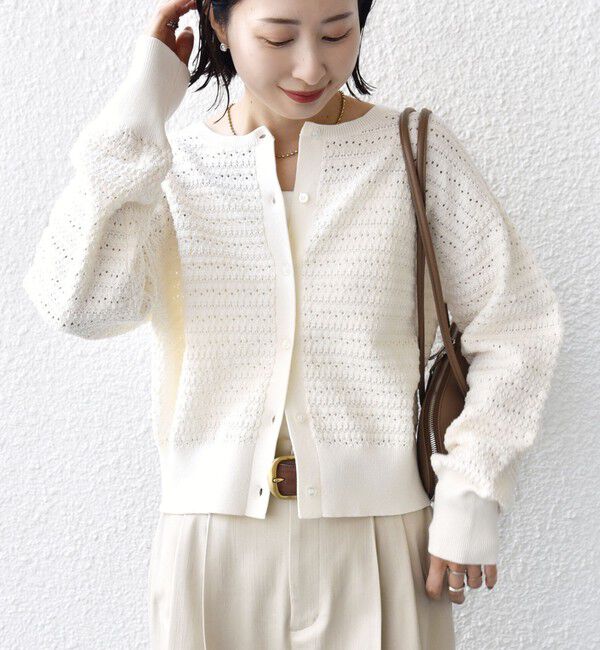 SHIPS for women「〈手洗い可能〉柄編み 2WAY カーディガン」|カーディガン|オフホワイト