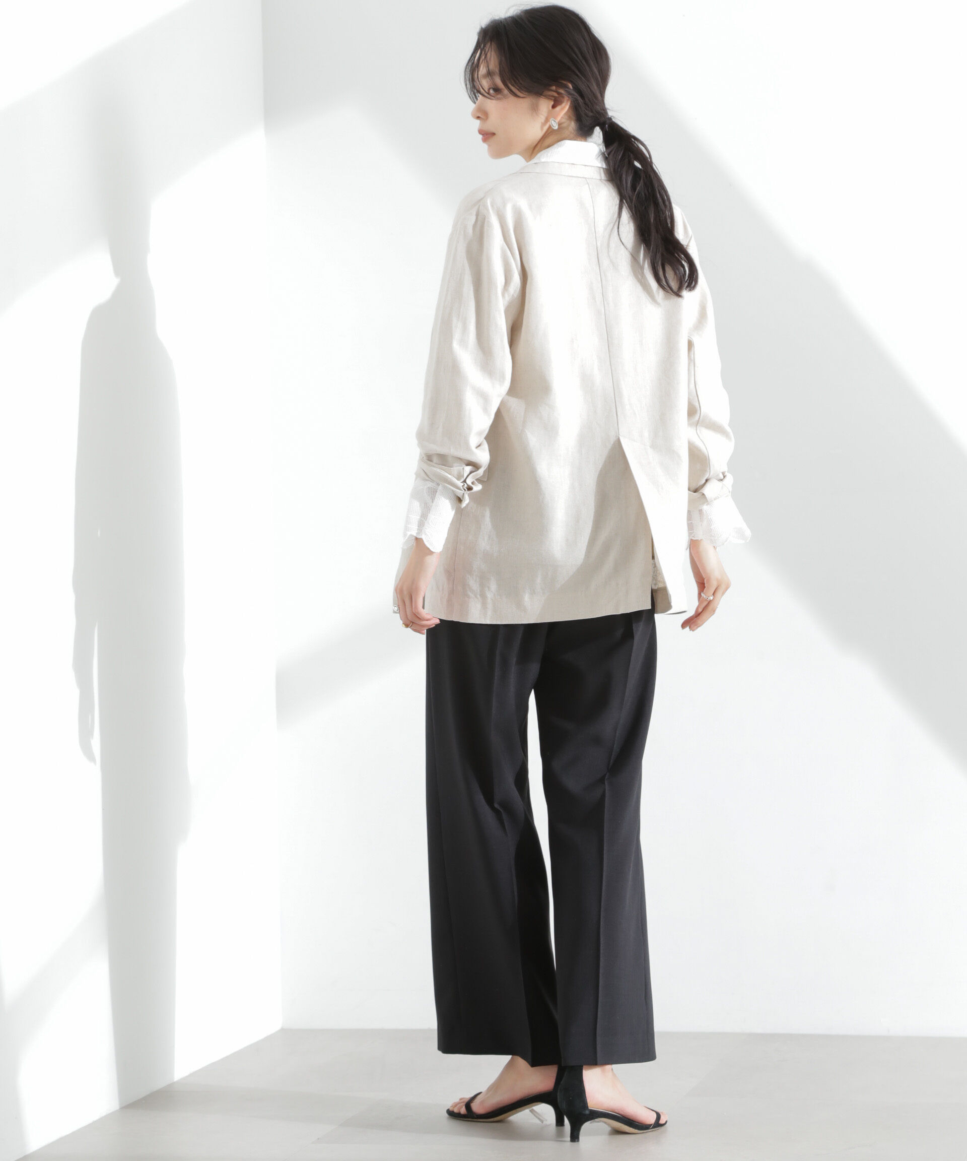 nano･universe「メランジドライ ベルト付きタックワイドパンツ(セットアップ可)」|チノ|