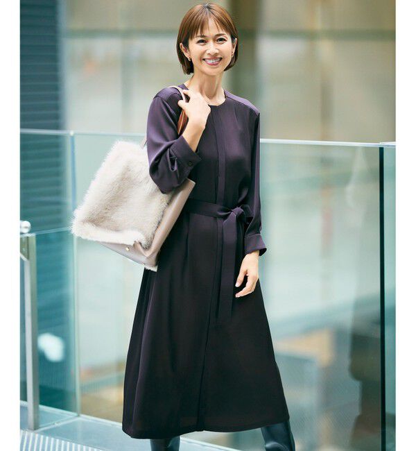 自由区「【WEB&一部店舗限定・新色追加・定番人気・着用動画あり】ハーバルフロープリント8分袖 ワンピース」|ワンピース|ネイビー