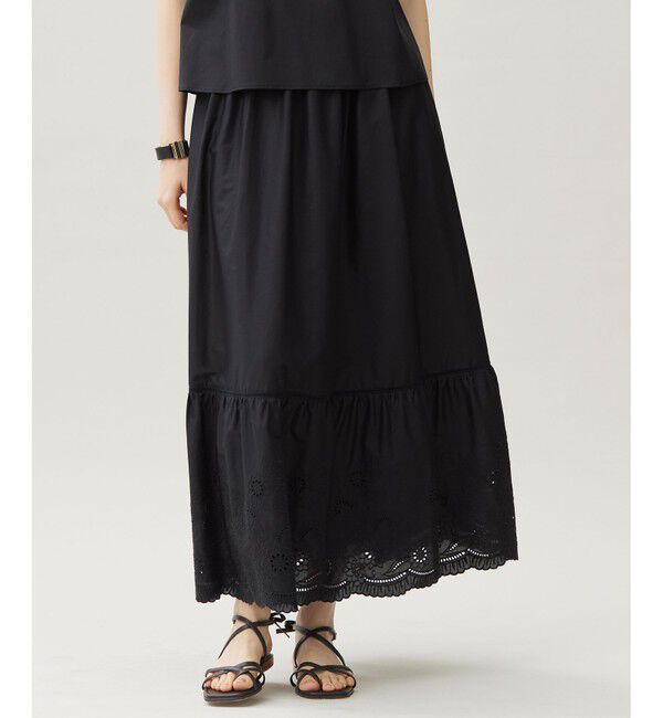 自由区「エンブロイダリーローンティアード スカート」|スカート|ブラック