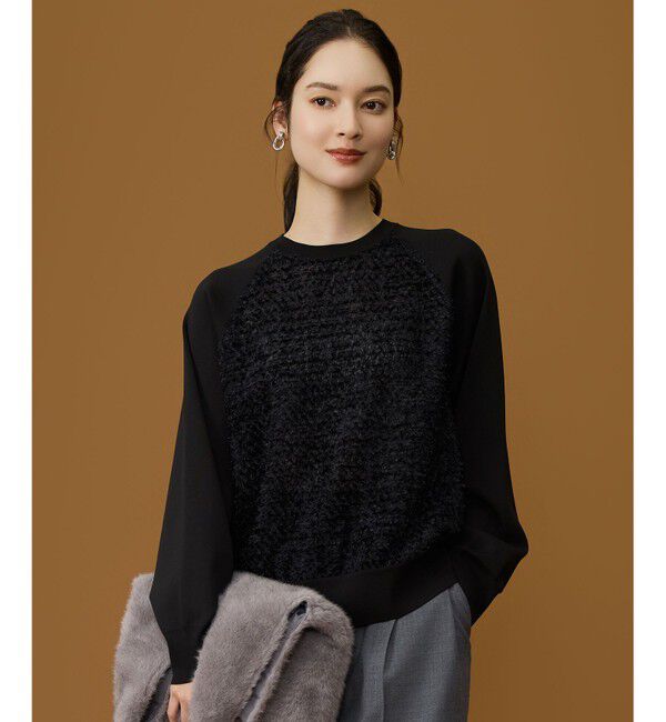 自由区「ジャカードコンビ プルオーバー」|ニット・セーター|ブラック