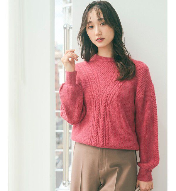 any SiS「【洗える】フロントケーブルポイントアンゴラブレンド ニット」|ニット・セーター|ベリーピンク