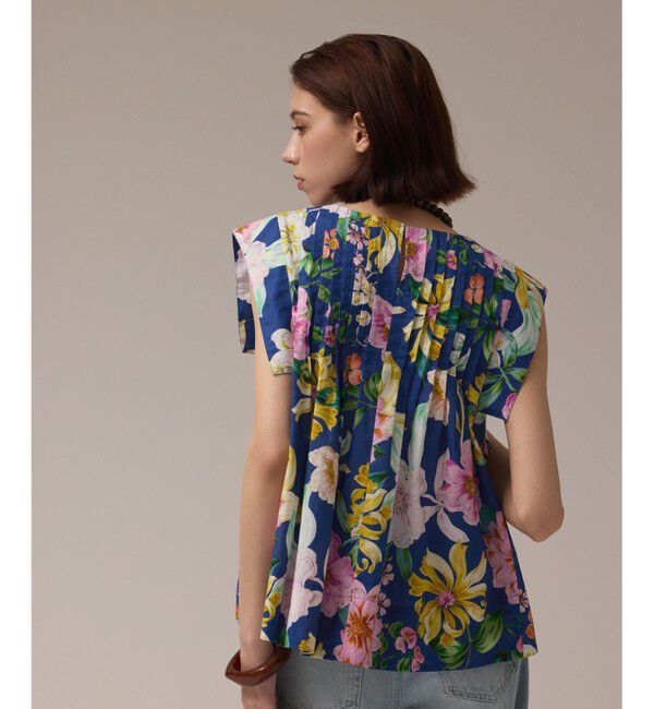 GRACE CONTINENTAL「フラワープリントタックブラウス」|シャツ・ブラウス|ブルー