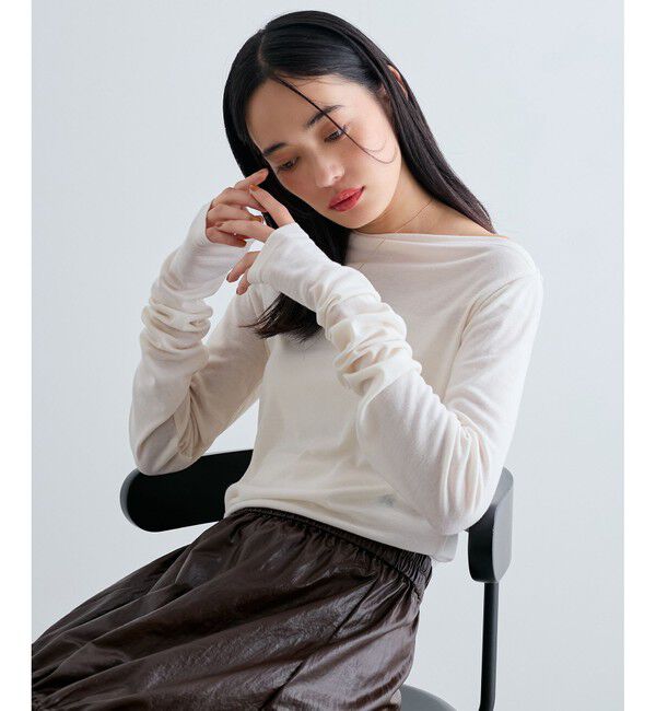 VIS「【洗える】ドレープオフショルダーロングTシャツ」|Tシャツ・カットソー|