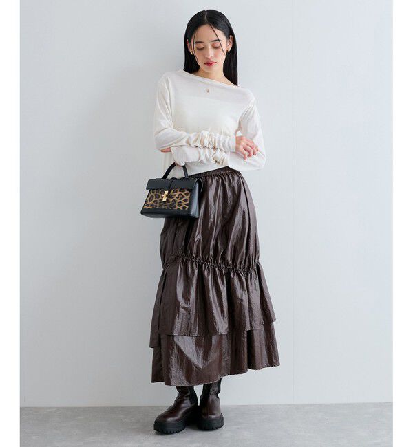 VIS「【洗える】ドレープオフショルダーロングTシャツ」|Tシャツ・カットソー|