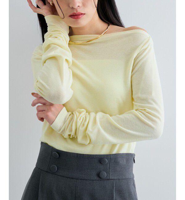 VIS「【洗える】ドレープオフショルダーロングTシャツ」|Tシャツ・カットソー|