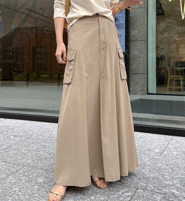  「綿リヨセルピグメント加工カーゴスカート」|スカート|ベージュ