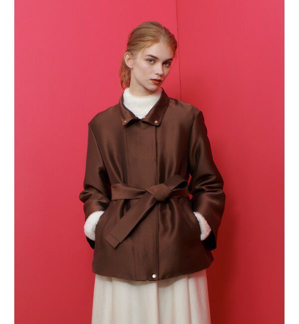LOULOU WILLOUGHBY「【LOULOU WILLOUGHBY】シルキーダブルクロスブルゾン」|ブルゾン・スタジャン|ブラウン