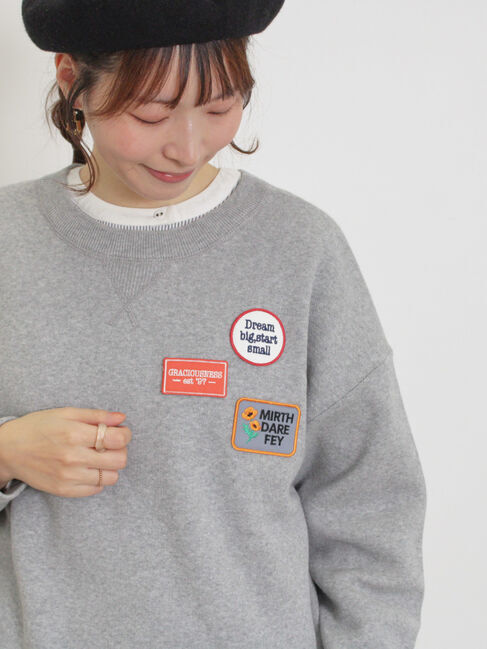 Samansa Mos2「ワッペン付スウェットライクニット」|ニット・セーター|グレー