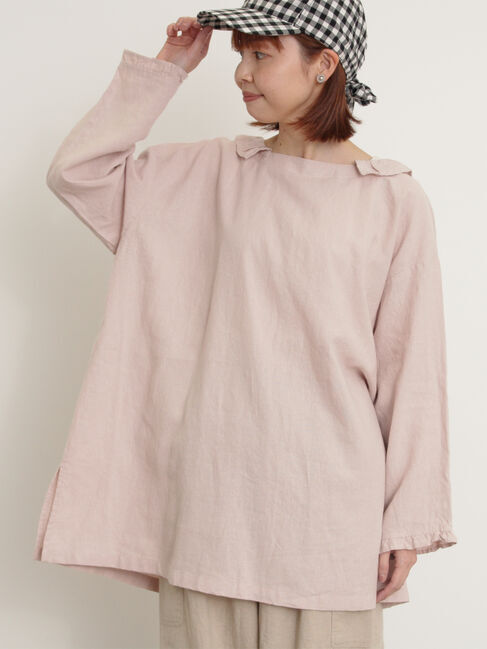 Samansa Mos2「【Cross&times;Linen】フリルカラーブラウス」|シャツ・ブラウス|ピンク