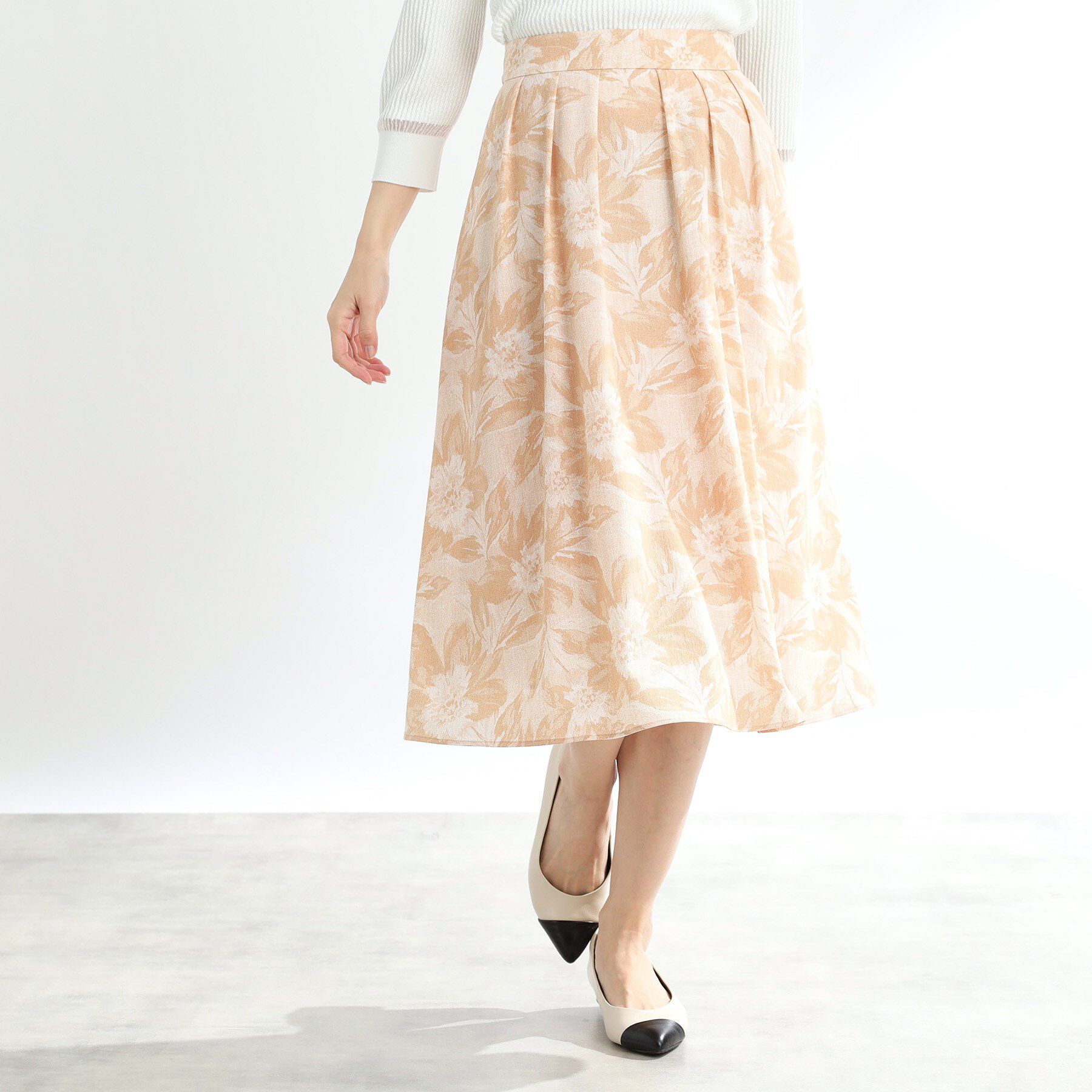 Reflect「【マシンウォッシュ可】デニムフラワーフレアスカート」|スカート|キャメルブラウン(1