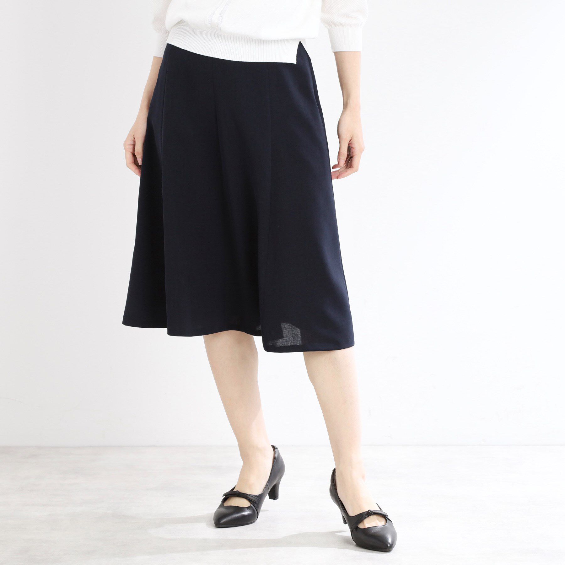 Reflect「【マシンウォッシュ可／細見え】フレアシルエットスカート」|スカート|ネイビー(094)
