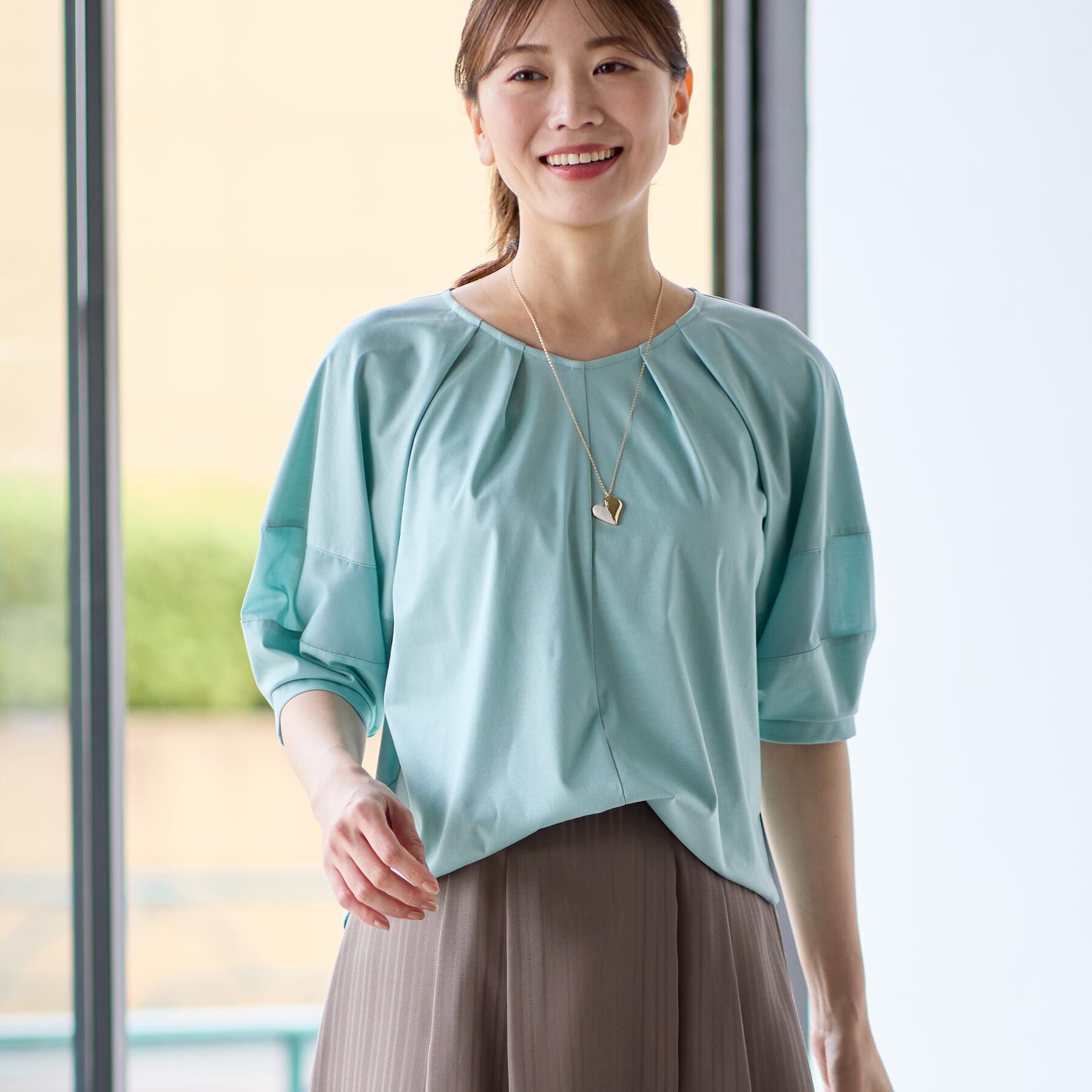 Reflect「【マシンウォッシュ可】キレイめラグランスリーブジャージ」|Tシャツ・カットソー|ライトグリーン(02