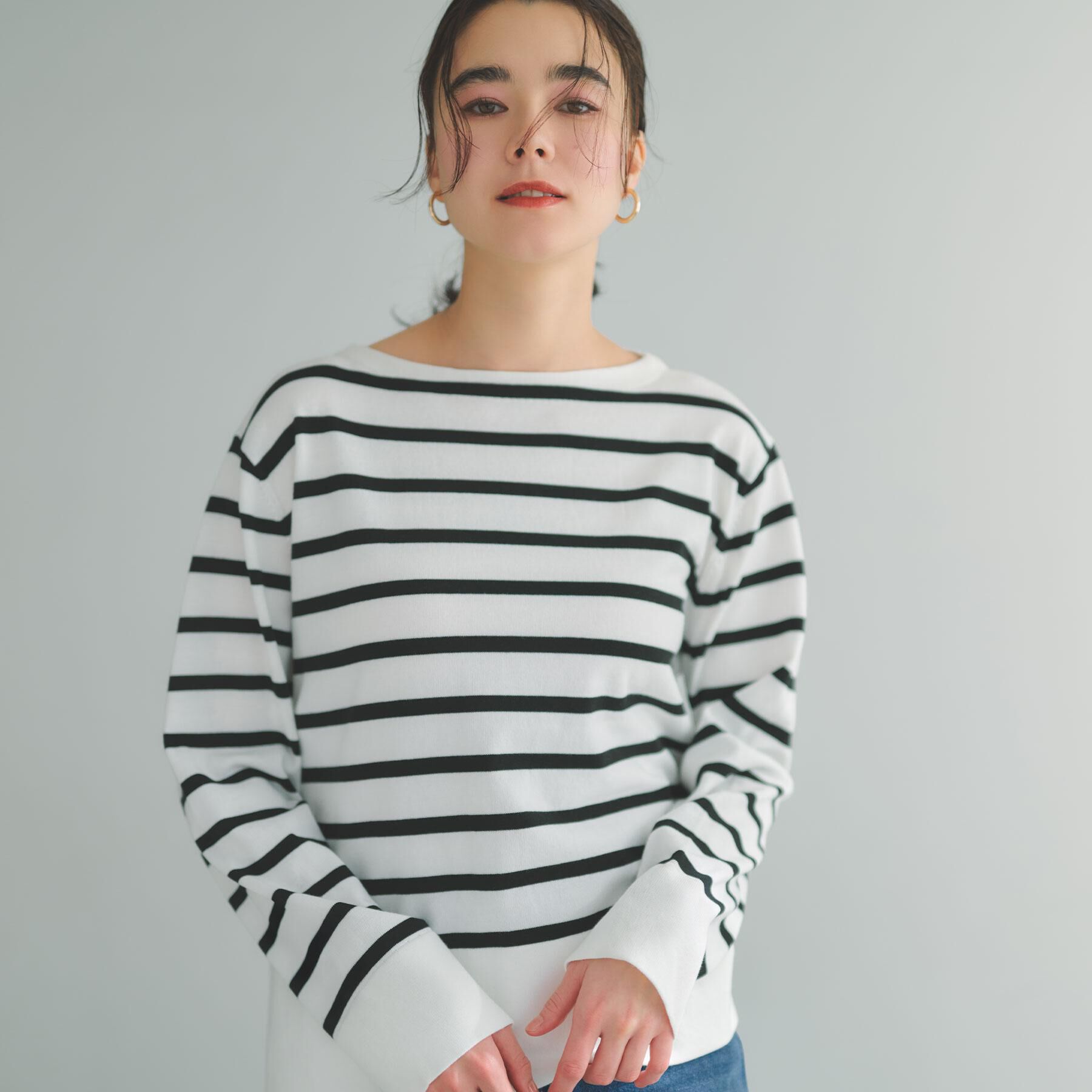 OPAQUE.CLIP「UV リラクシーボートネックニット／オーガニックコットン混【洗濯機OK】《5col》」|ニット・セーター|ホワイト(301)