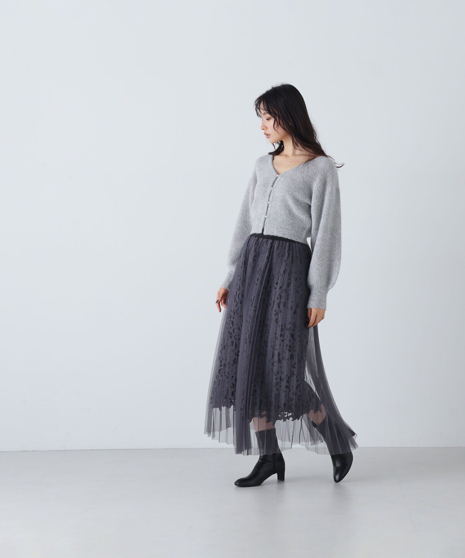  「レースレイヤードチュールスカート」|スカート|