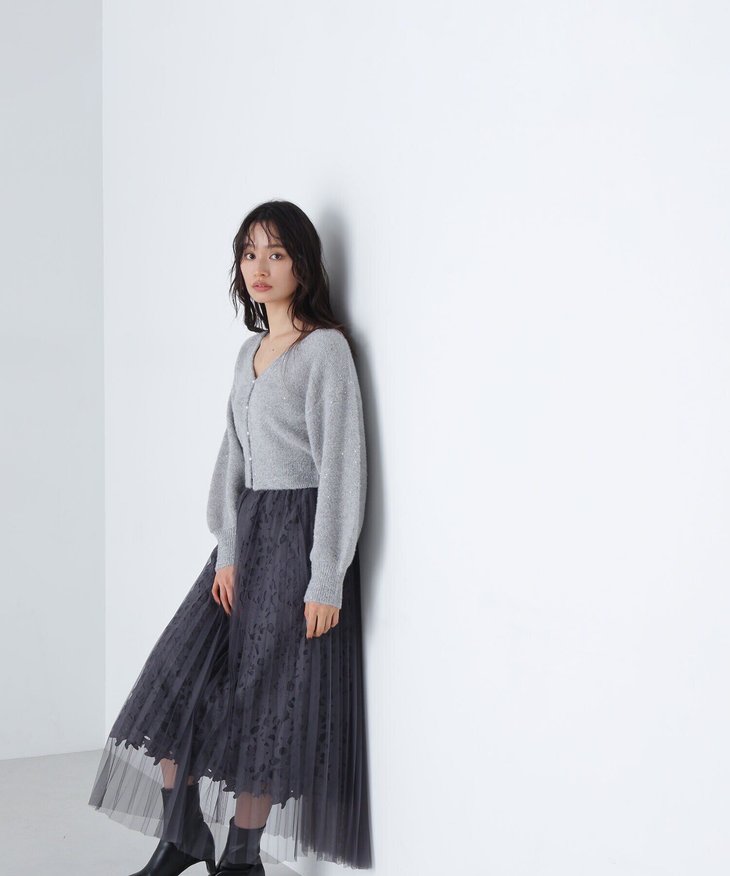  「レースレイヤードチュールスカート」|スカート|