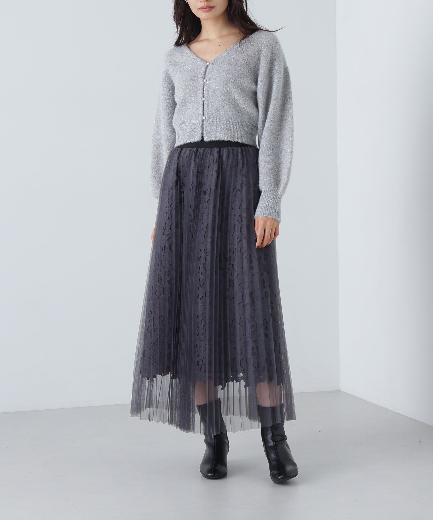  「レースレイヤードチュールスカート」|スカート|