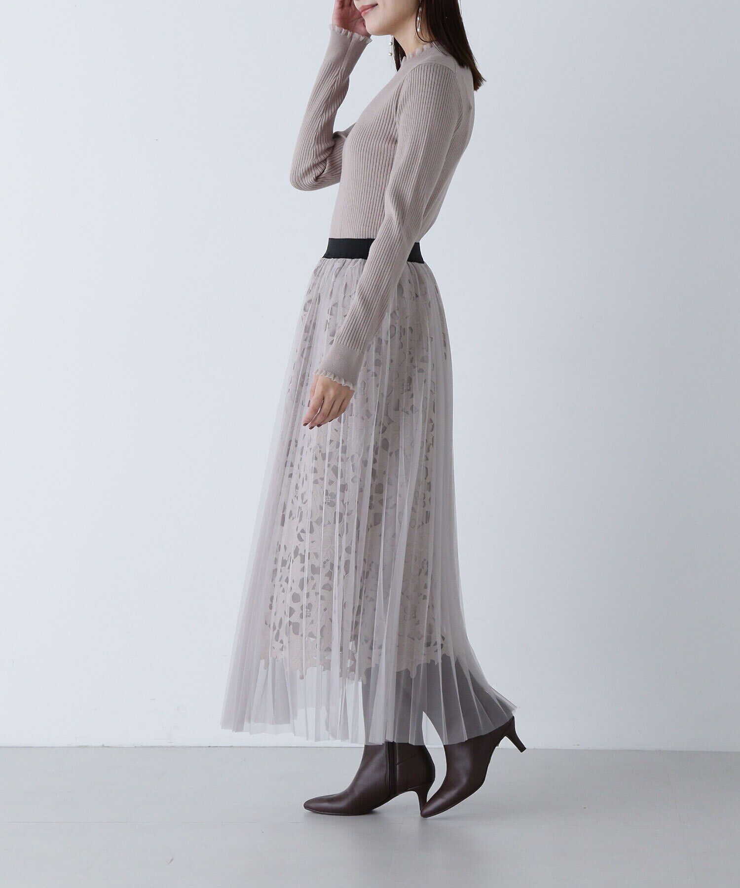  「レースレイヤードチュールスカート」|スカート|