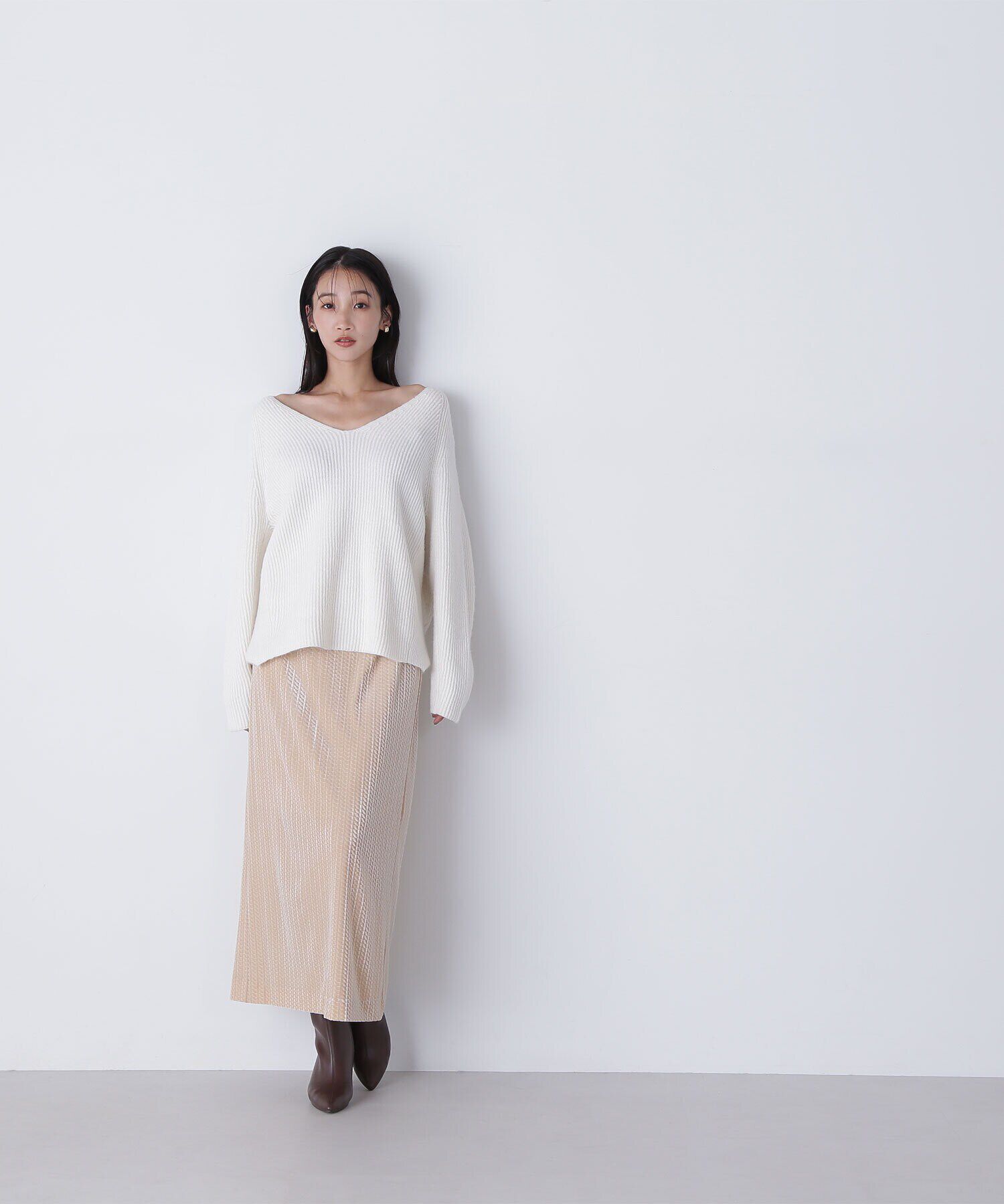  「ベロアジャガードナロースカート」|スカート|クリーム