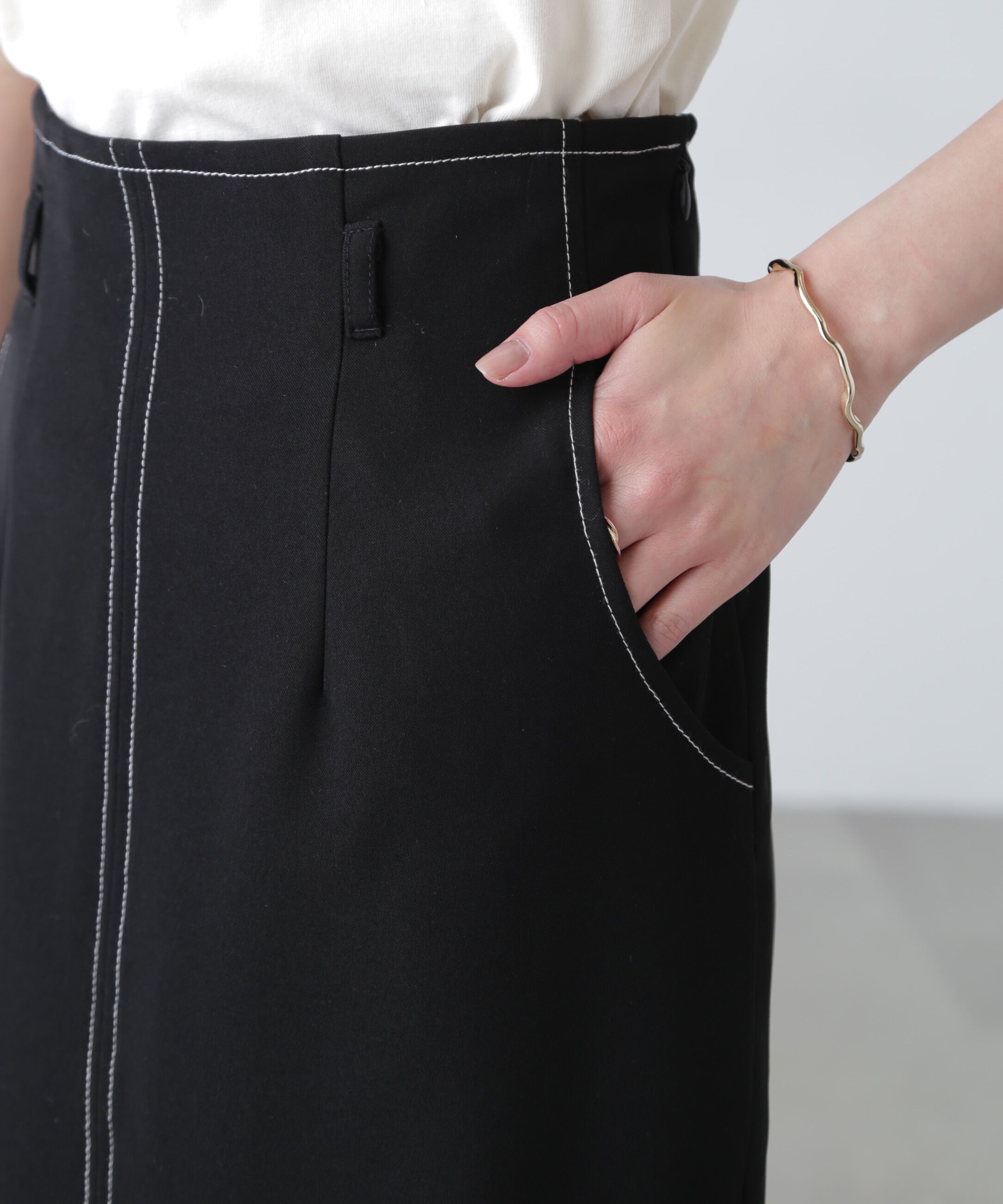  「配色ステッチハイウエストナロースカート」|スカート|