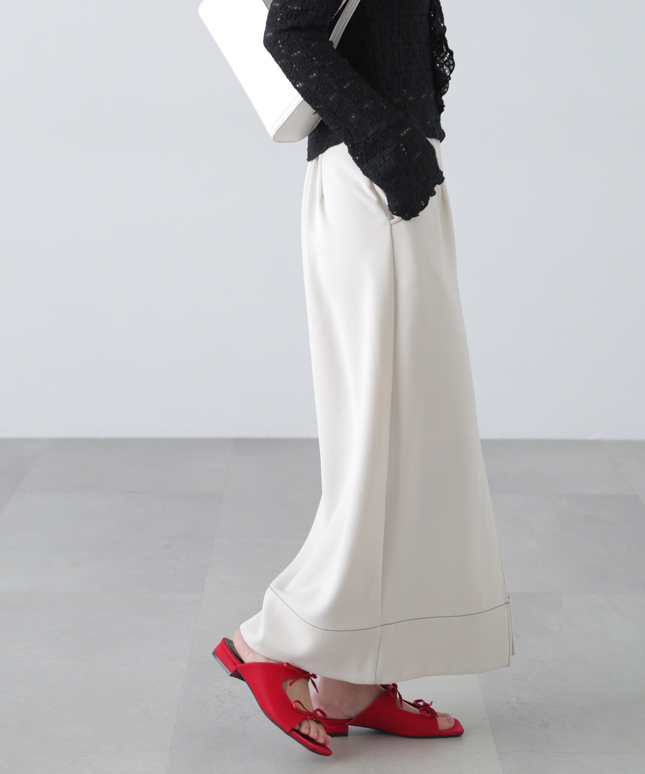  「配色ステッチハイウエストナロースカート」|スカート|