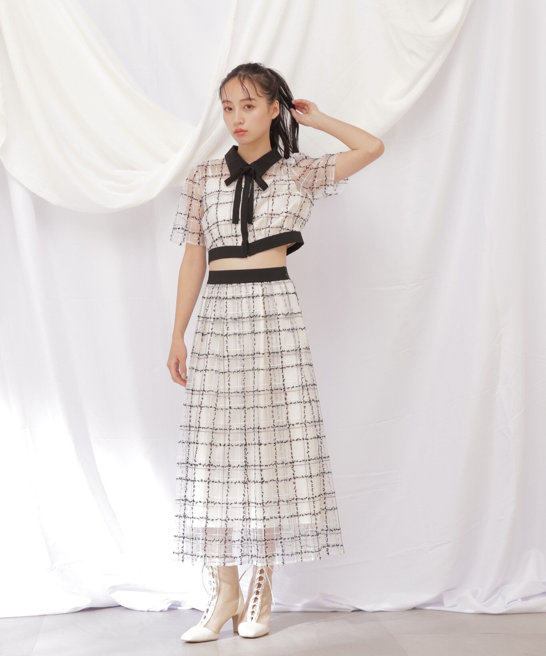  「◇シアーチェックショート丈ブラウス」|シャツ・ブラウス|