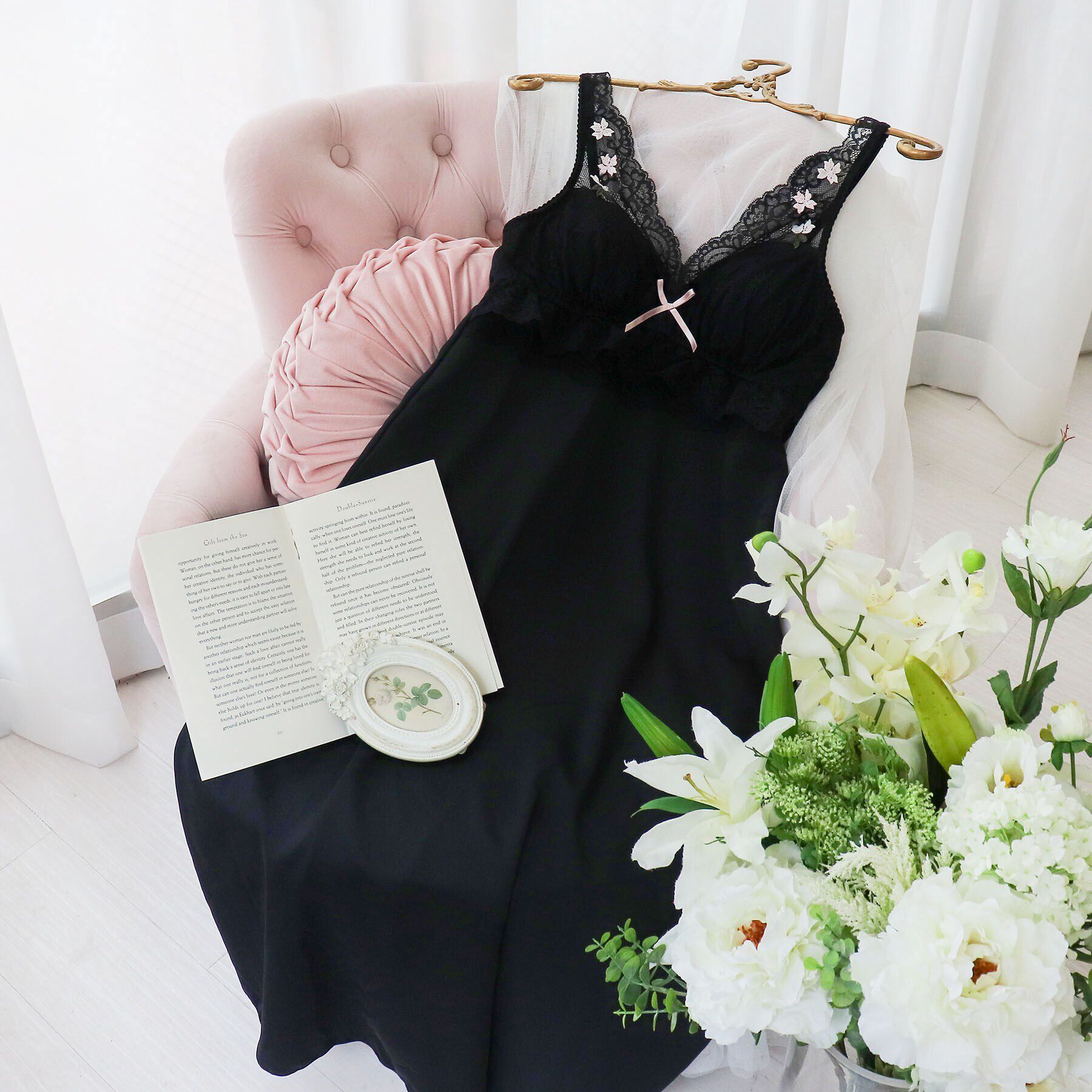 Risa Magli「エルマ カップ付マキシワンピース」|インナー|ブラック(019)