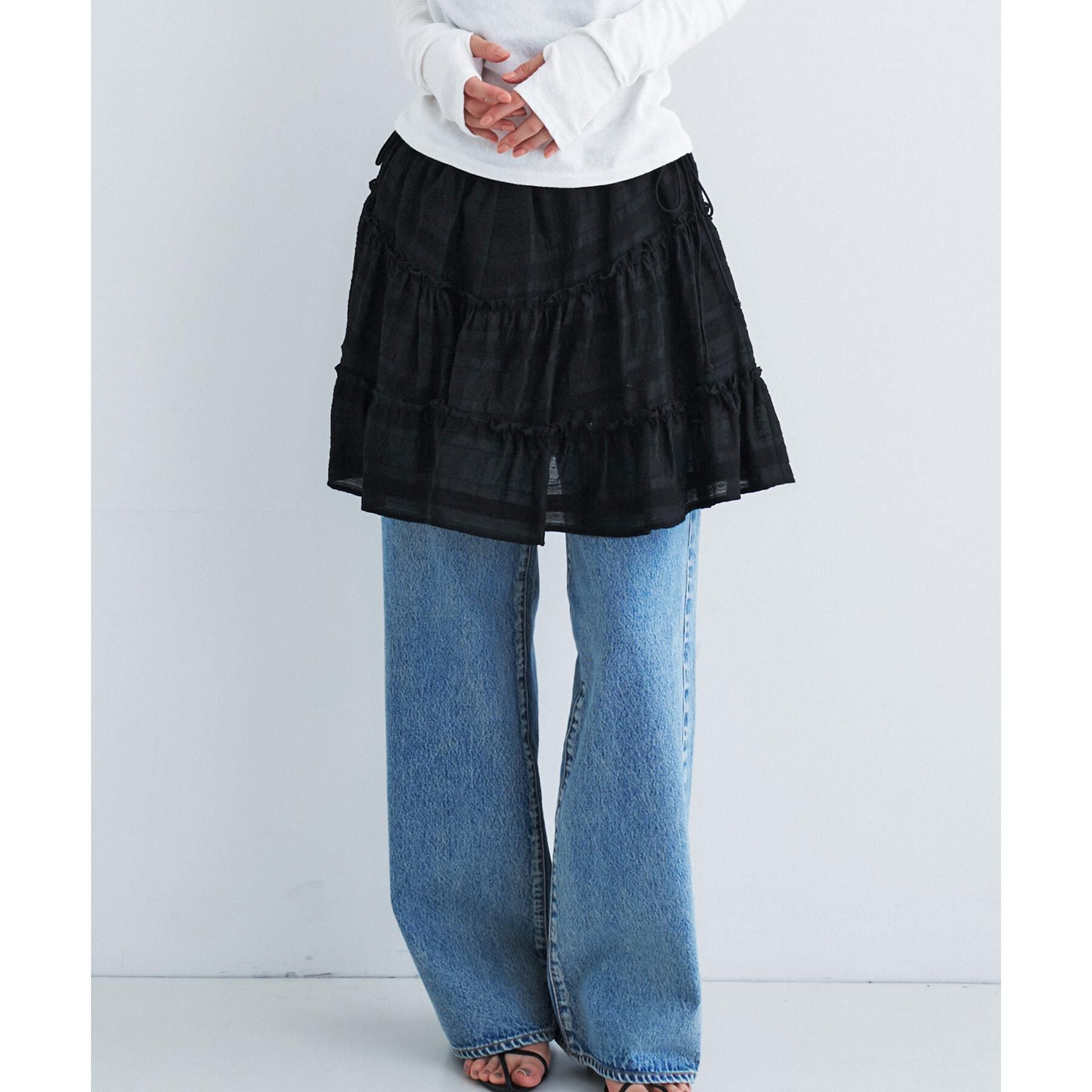 CODE A「dream ruffle lace mini skirt」|スカート|ブラック(019)