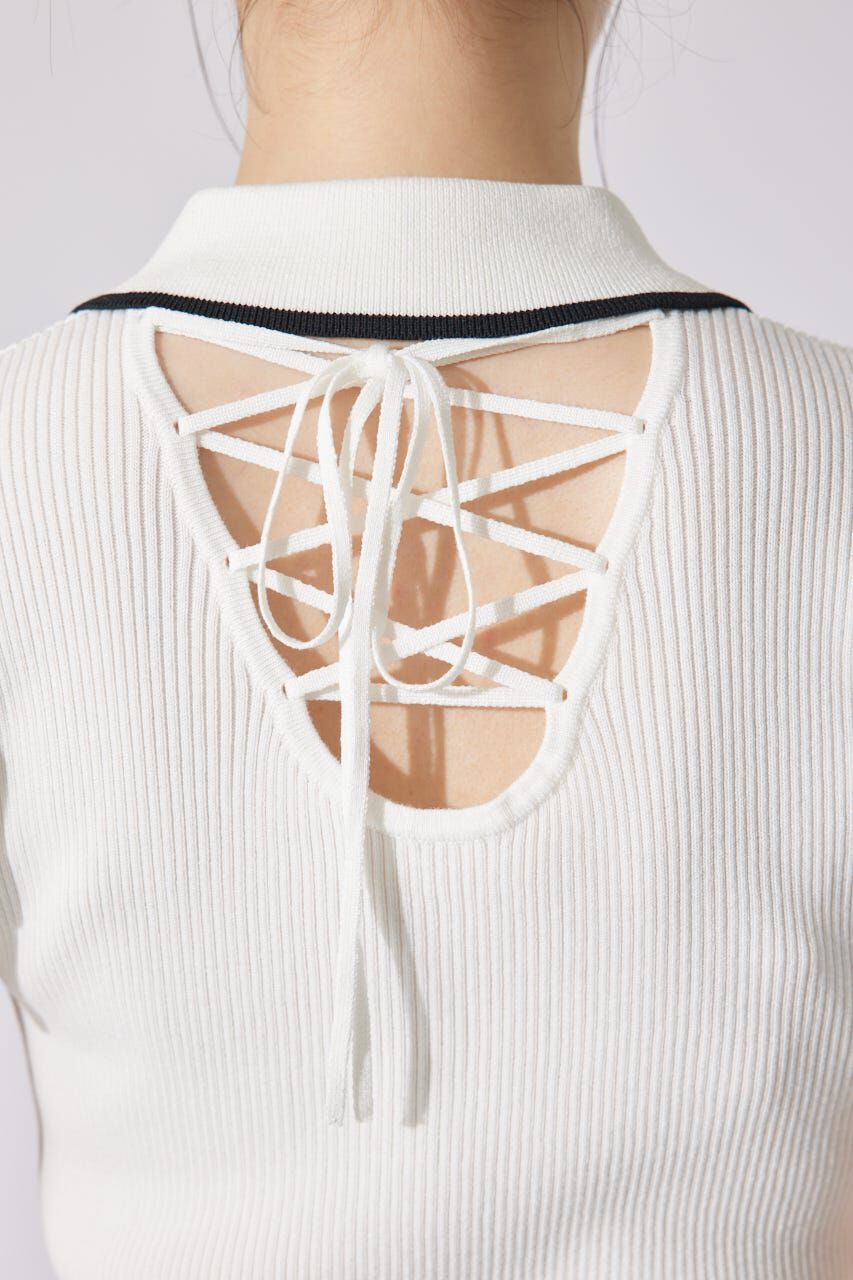 rienda「ハーフジップフリルショルダーニットトップス」|ニット・セーター|