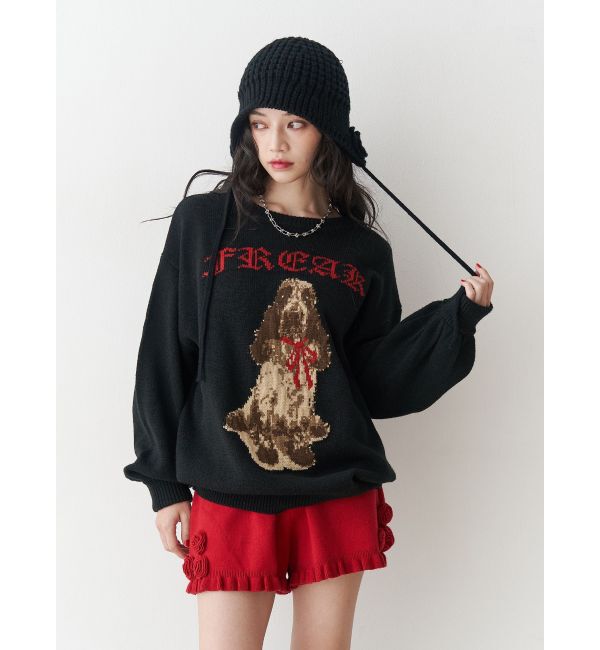 jouetie「DOGジャガードルーズニット」|ニット・セーター|ブラック