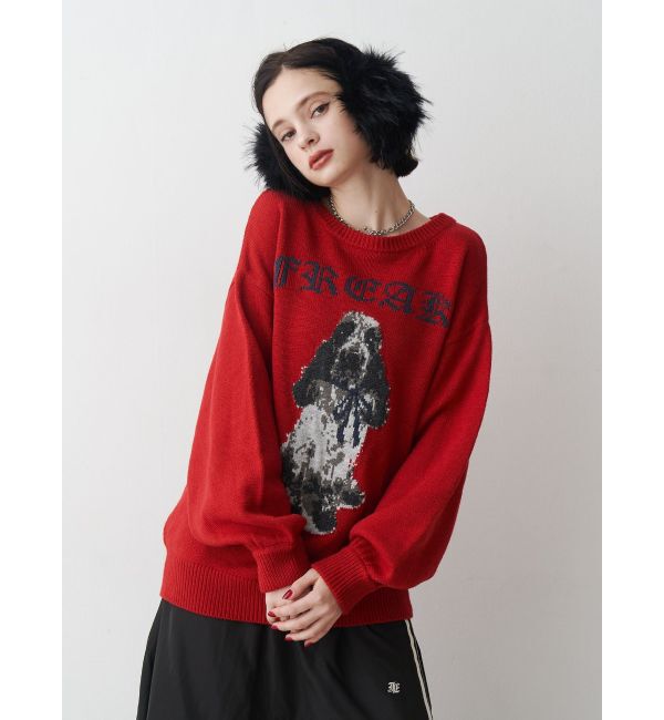 jouetie「DOGジャガードルーズニット」|ニット・セーター|レッド