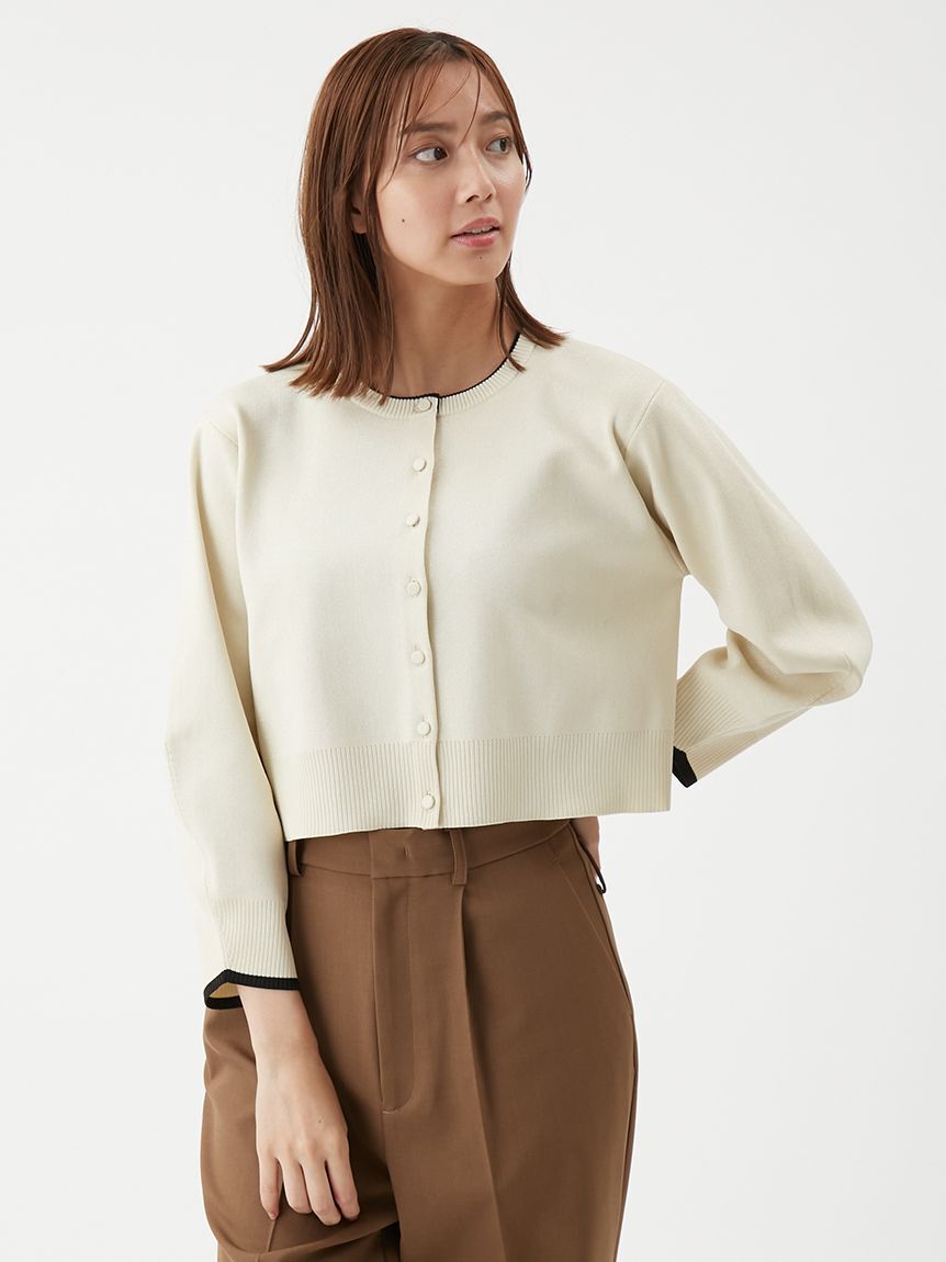 Mila Owen「【USAGI ONLINE・ZOZOTOWN限定カラー】フォルムアンサンブルくるみ釦ショートカーデ」|カーディガン|